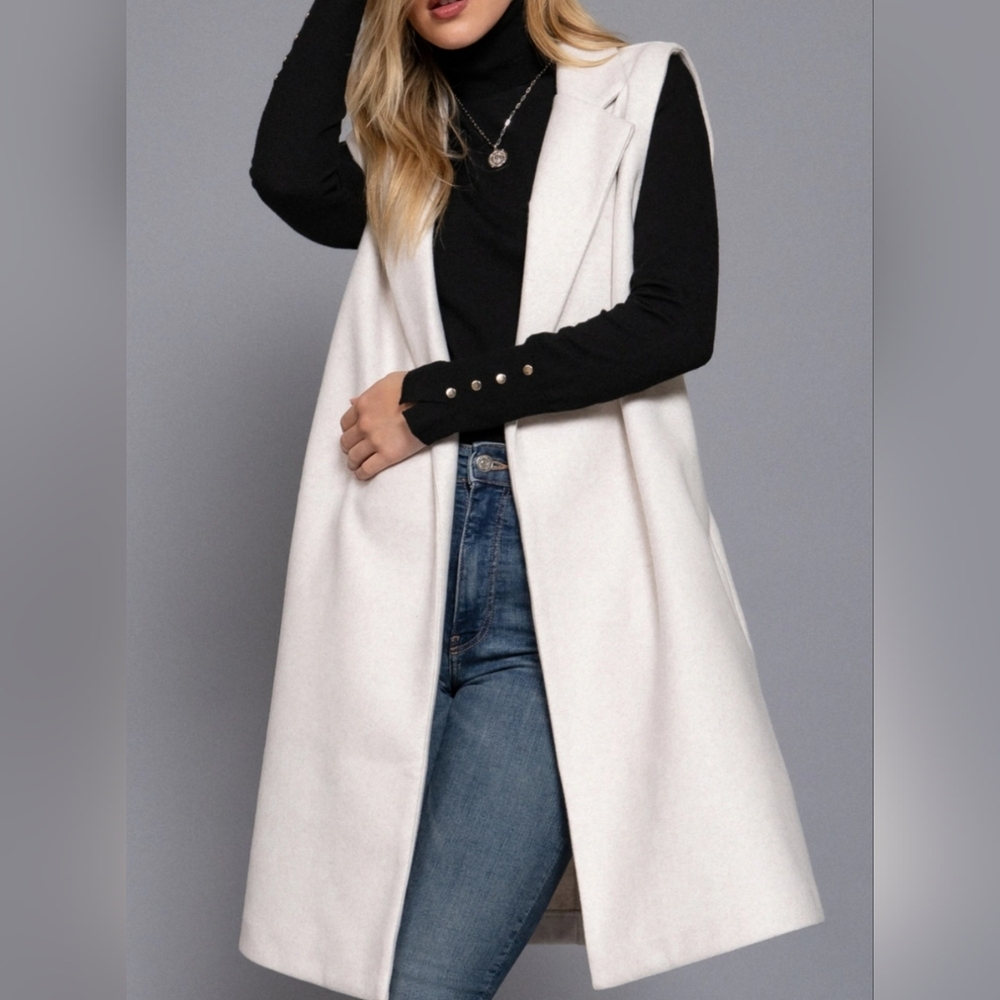 #73684 🛑M,XL,1X,2X Fabulous Sleeveless Notched Collar Soft Open Vest